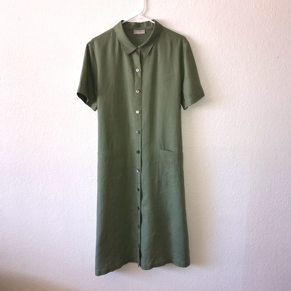 Sage Green Nordstrom Linen Button Front Dress 14